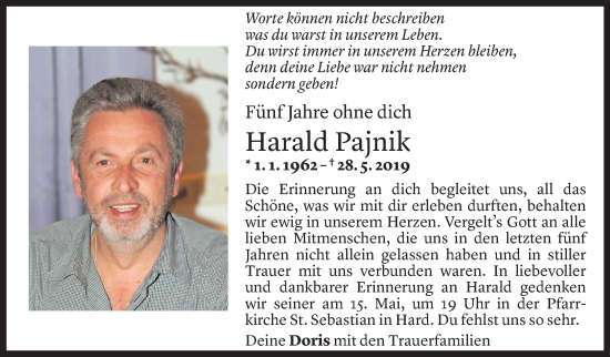 Todesanzeige von Harald Pajnik von Vorarlberger Nachrichten