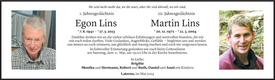 Todesanzeige von Martin Lins von Vorarlberger Nachrichten