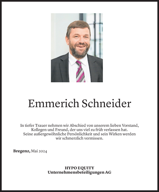 Todesanzeige von Emmerich Schneider von Vorarlberger Nachrichten