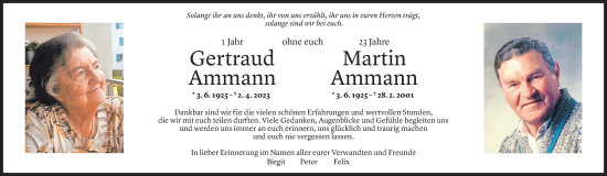 Todesanzeige von Gertraud Ammann von Vorarlberger Nachrichten