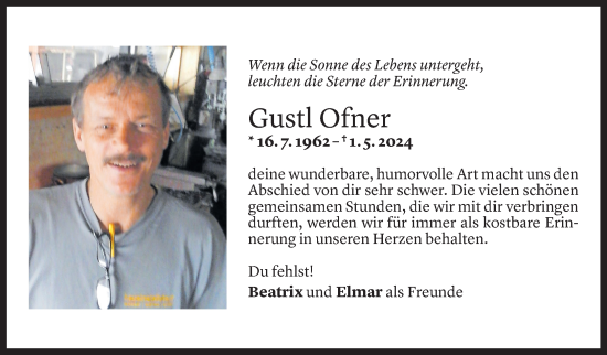Todesanzeige von August Ofner von Vorarlberger Nachrichten