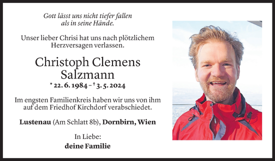 Todesanzeige von Christoph Salzmann von Vorarlberger Nachrichten