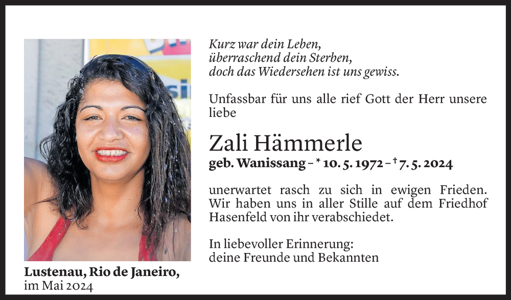  Todesanzeige für Zali Hämmerle vom 24.05.2024 aus Vorarlberger Nachrichten