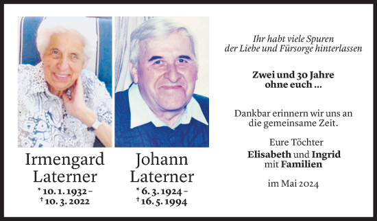 Todesanzeige von Irmengard Laterner von Vorarlberger Nachrichten