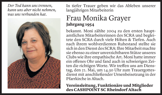 Todesanzeige von Monika Grayer von Vorarlberger Nachrichten