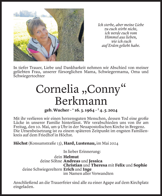 Todesanzeige von Cornelia Berkmann von Vorarlberger Nachrichten