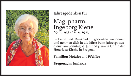 Todesanzeige von Ingeborg Kiene von Vorarlberger Nachrichten