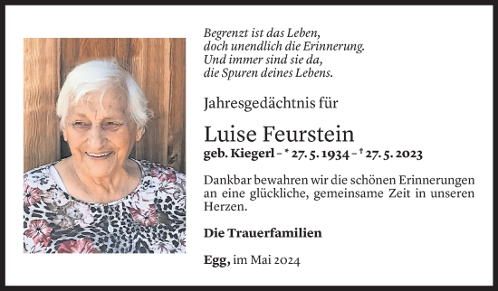 Todesanzeige von Luise Feurstein von Vorarlberger Nachrichten