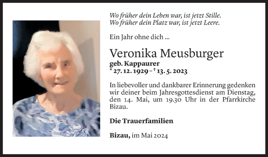 Todesanzeige von Veronika Meusburger von Vorarlberger Nachrichten