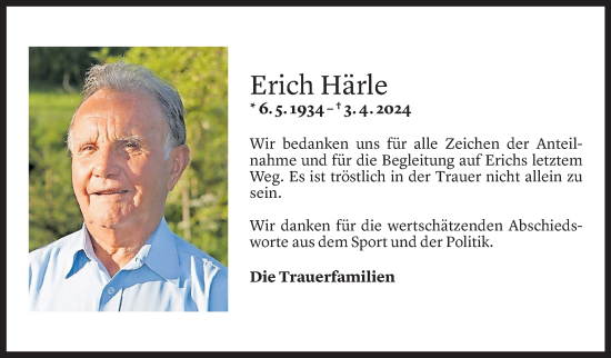 Todesanzeige von Erich Härle von Vorarlberger Nachrichten