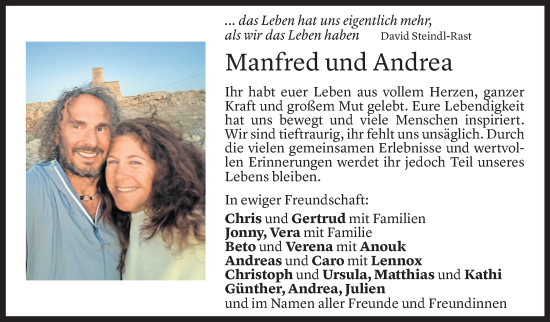 Todesanzeige von Manfred Fink von Vorarlberger Nachrichten