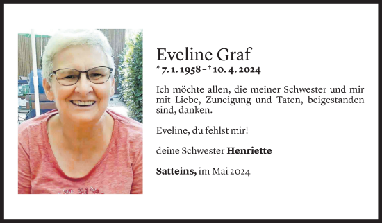 Todesanzeige von Eveline Graf von Vorarlberger Nachrichten