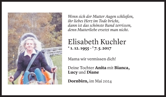 Todesanzeige von Elisabeth Kuchler von Vorarlberger Nachrichten
