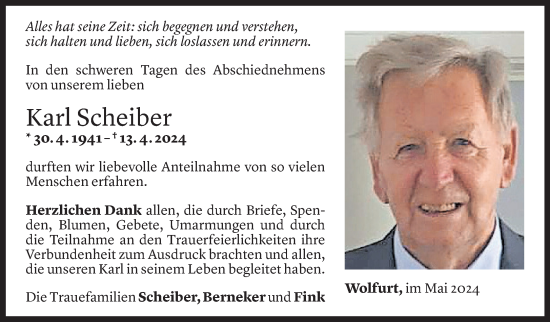 Todesanzeige von Karl Scheiber von Vorarlberger Nachrichten