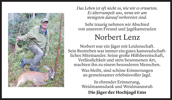 Todesanzeige von Norbert Lenz von Vorarlberger Nachrichten