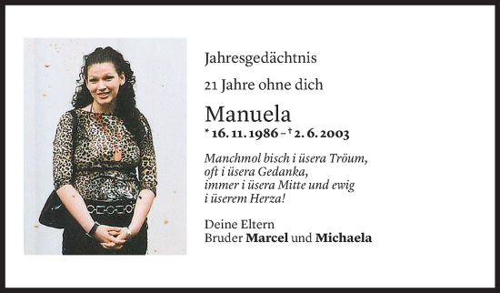 Todesanzeige von Manuela Padjen von Vorarlberger Nachrichten