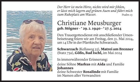 Todesanzeige von Christiane Meusburger von Vorarlberger Nachrichten