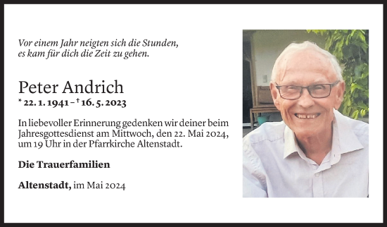 Todesanzeige von Peter Andrich von Vorarlberger Nachrichten