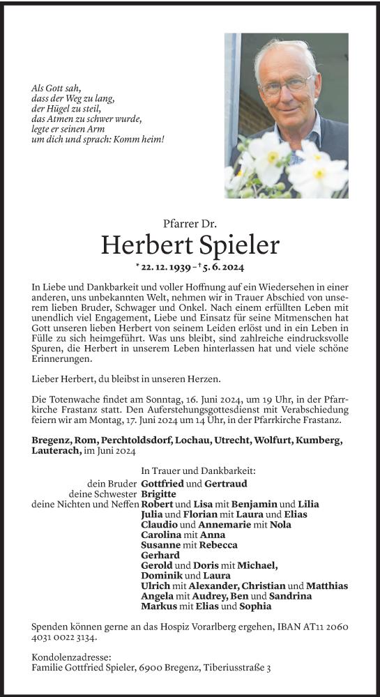  Todesanzeige für Herbert Spieler vom 12.06.2024 aus Vorarlberger Nachrichten