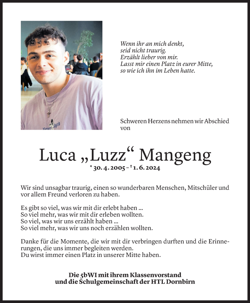  Todesanzeige für Luca Mangeng vom 06.06.2024 aus Vorarlberger Nachrichten
