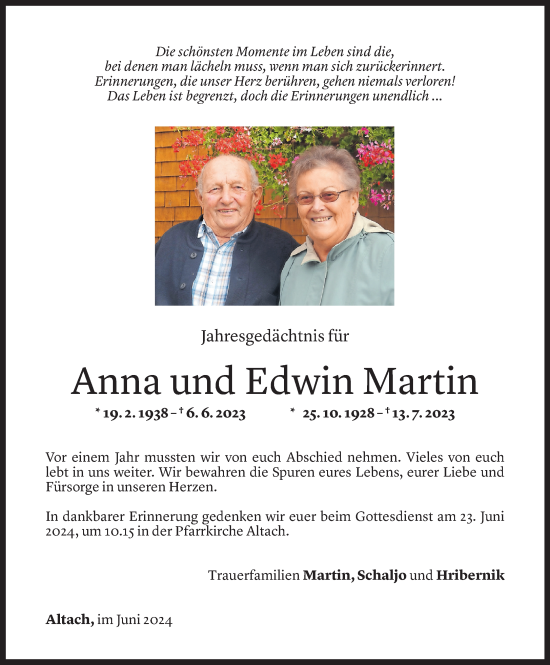 Todesanzeige von Edwin Martin von Vorarlberger Nachrichten