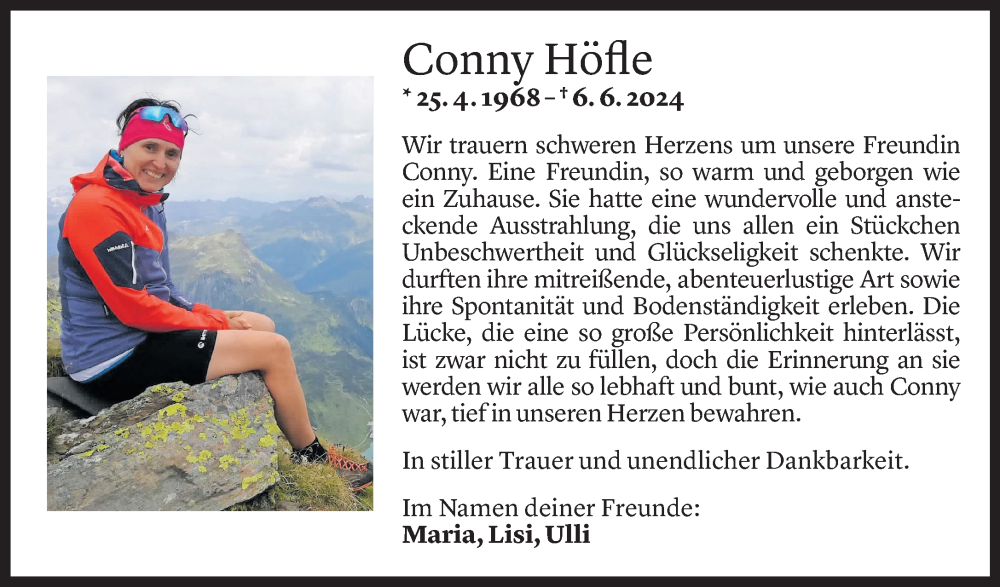  Todesanzeige für Cornelia Höfle vom 14.06.2024 aus Vorarlberger Nachrichten