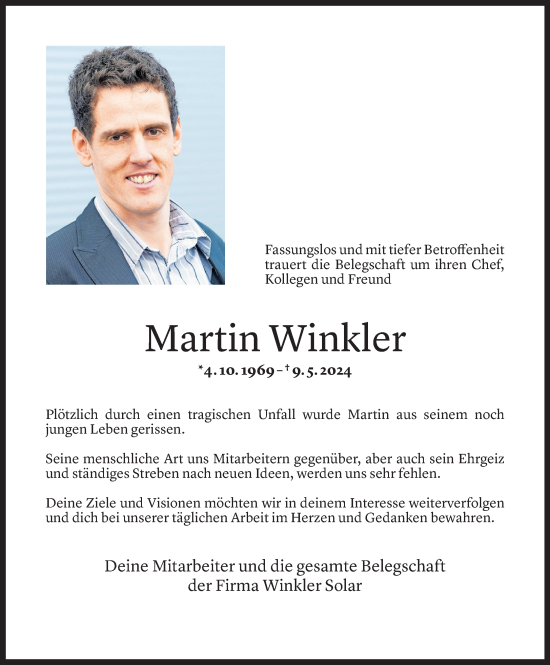Todesanzeige von Martin Winkler von Vorarlberger Nachrichten