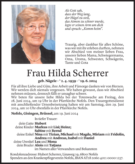 Todesanzeige von Hilda Scherrer von Vorarlberger Nachrichten