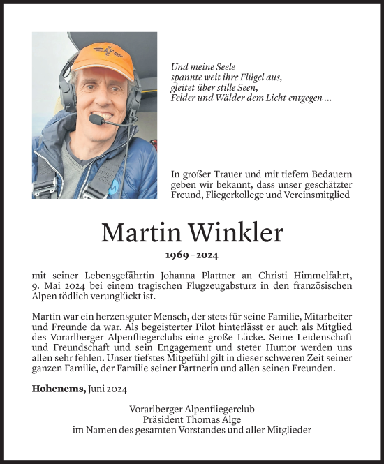 Todesanzeige von Martin Winkler von Vorarlberger Nachrichten