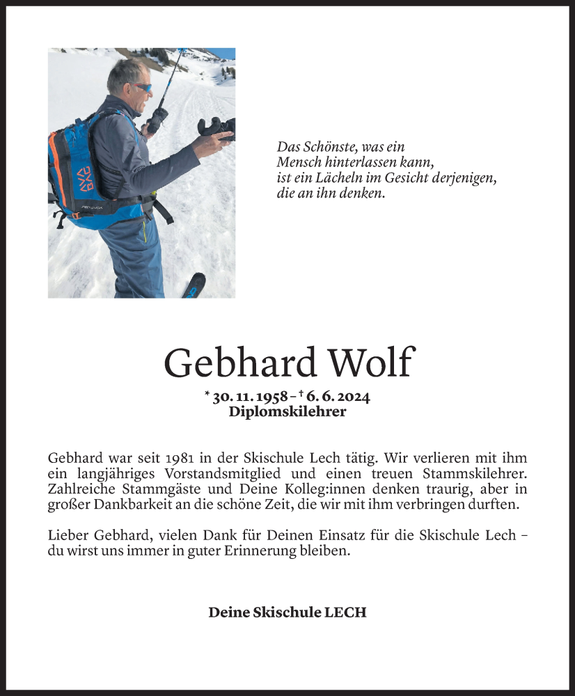  Todesanzeige für Gebhard Wolf vom 11.06.2024 aus Vorarlberger Nachrichten