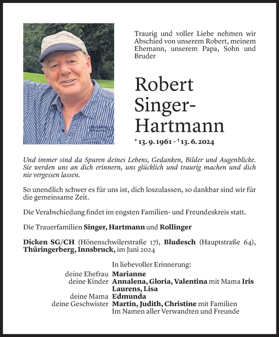 Todesanzeige von Robert Signer-Hartmann von Vorarlberger Nachrichten