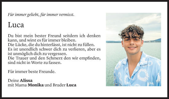 Todesanzeige von Luca Mangeng von Vorarlberger Nachrichten