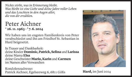 Todesanzeige von Peter Aichner von Vorarlberger Nachrichten