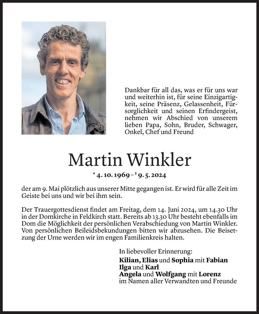  Todesanzeige für Martin Winkler vom 09.06.2024 aus Vorarlberger Nachrichten