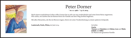 Todesanzeige von Peter Dorner von Vorarlberger Nachrichten