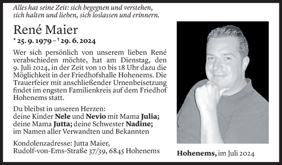 Todesanzeige von René Maier von Vorarlberger Nachrichten