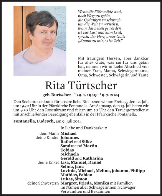 Todesanzeige von Rita Türtscher von Vorarlberger Nachrichten