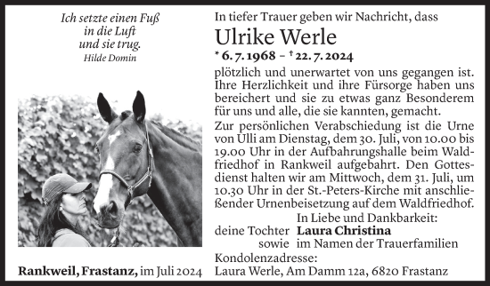 Todesanzeige von Ulrike Werle von Vorarlberger Nachrichten