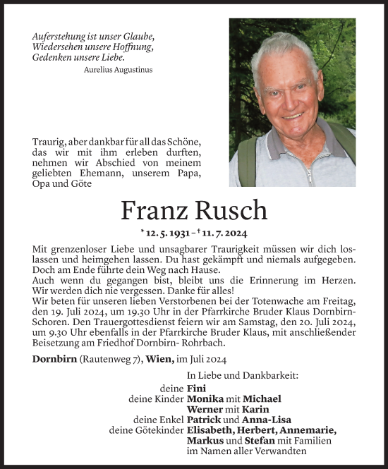 Todesanzeige von Franz Rusch von Vorarlberger Nachrichten