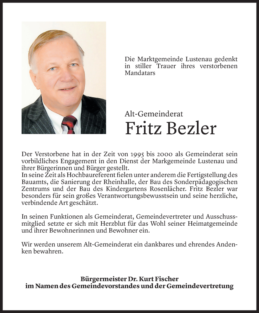  Todesanzeige für Fritz Bezler vom 09.07.2024 aus Vorarlberger Nachrichten