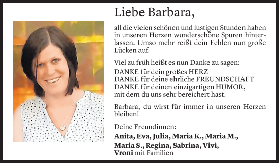 Todesanzeige von Barbara Von der Thannen von Vorarlberger Nachrichten