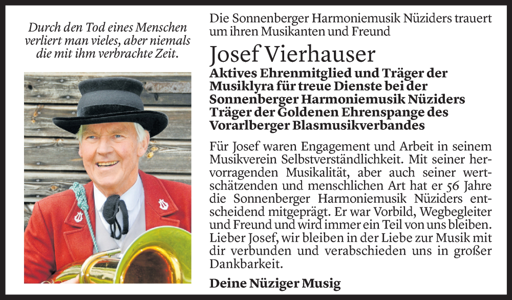  Todesanzeige für Josef Vierhauser vom 29.07.2024 aus Vorarlberger Nachrichten