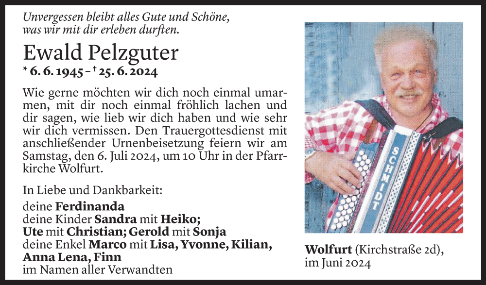  Todesanzeige für Ewald Pelzguter vom 02.07.2024 aus Vorarlberger Nachrichten
