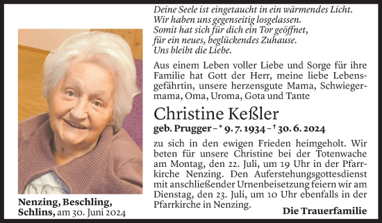 Todesanzeige von Christine Keßler von Vorarlberger Nachrichten