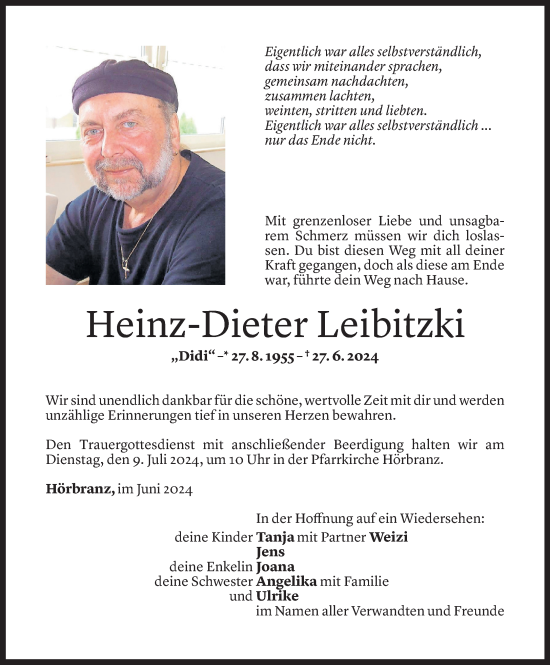 Todesanzeige von Heinz-Dieter Leibitzki von Vorarlberger Nachrichten