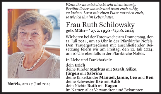 Todesanzeige von Ruth Schilowsky von Vorarlberger Nachrichten