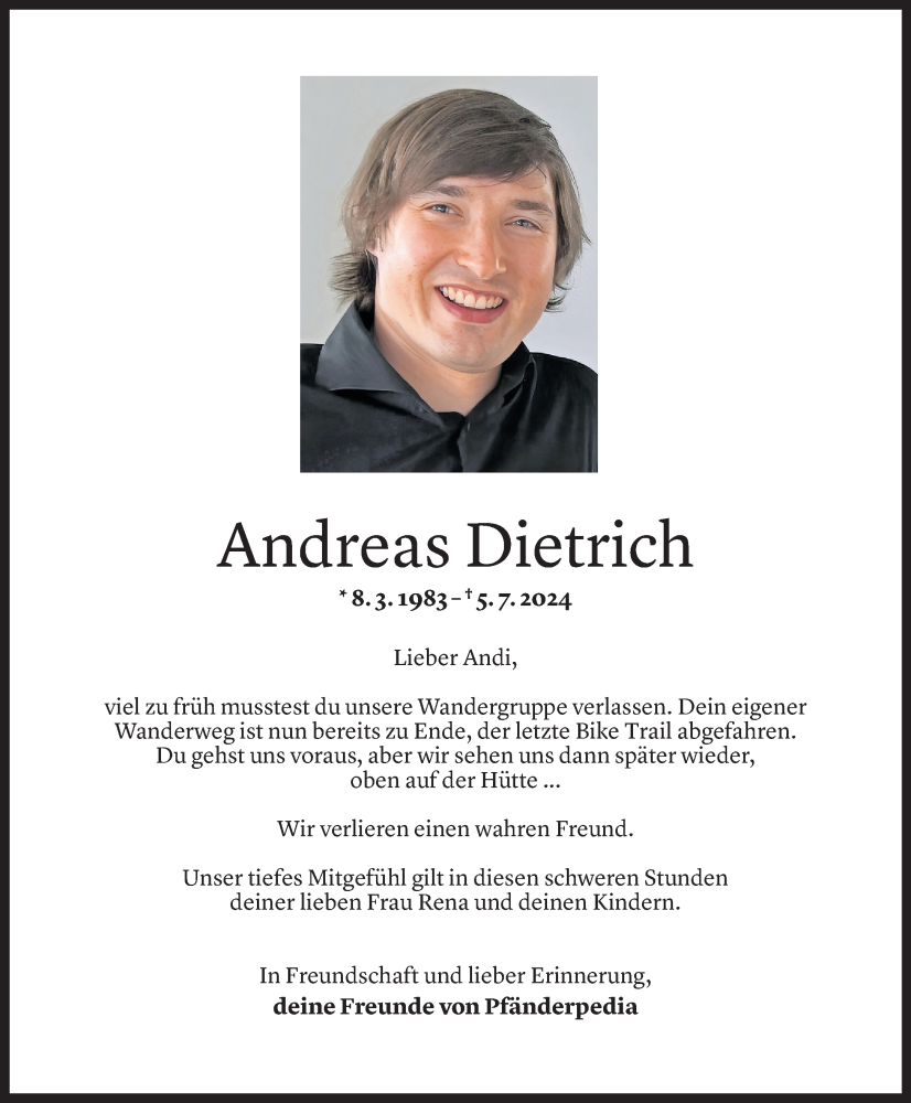  Todesanzeige für Andreas Dietrich vom 10.07.2024 aus Vorarlberger Nachrichten