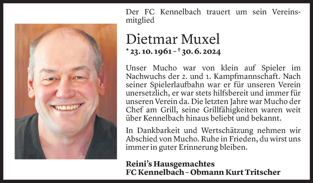  Todesanzeige für Dietmar Muxel vom 06.07.2024 aus Vorarlberger Nachrichten