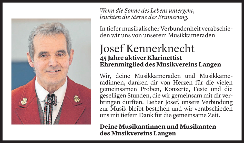  Todesanzeige für Josef Kennerknecht vom 09.07.2024 aus Vorarlberger Nachrichten