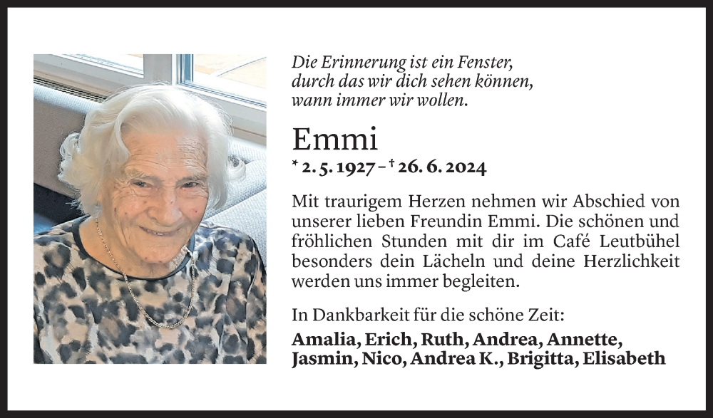 Todesanzeige für Emmi Giselbrecht vom 02.07.2024 aus Vorarlberger Nachrichten